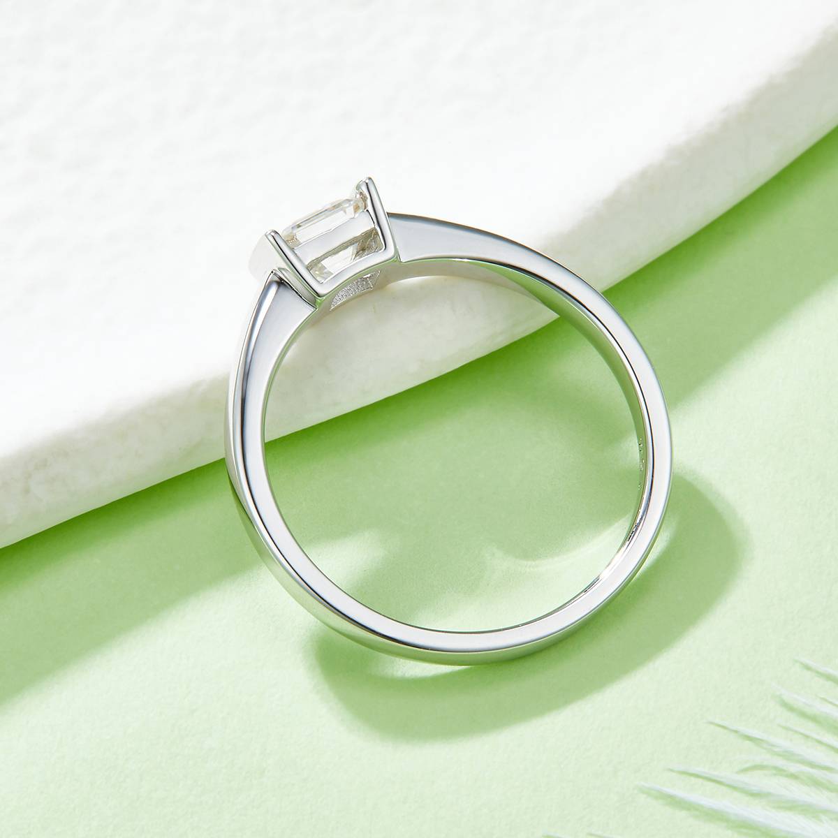 Simple Square S925 Silver Plated Platinum Moissanite Diamond Women's Ring 0.5 Carat D-Class